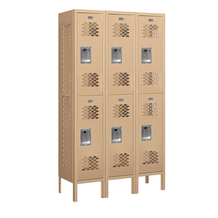 Salsbury Industries 2 Tier Vented Locker, 36"Wx66"Hx12"D, 6 Door, Tan, Unassembled 72352TN-U